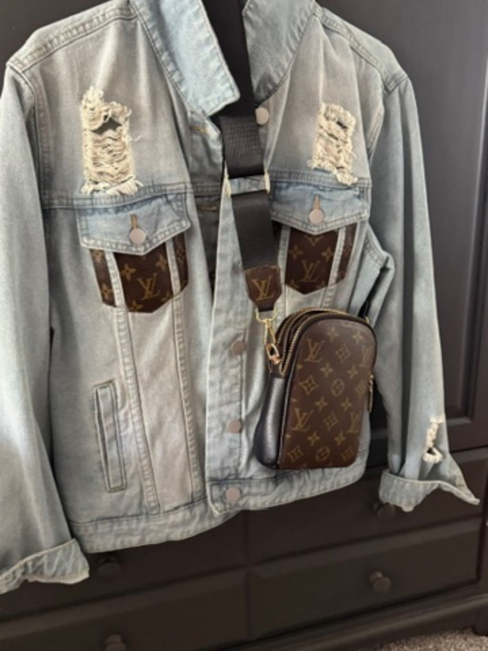 Repurposed Louis Vuitton Jean Jacket /Crossbody